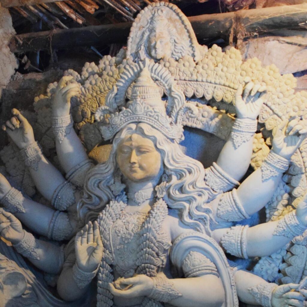 An Idol of Goddess Durga being sculpted