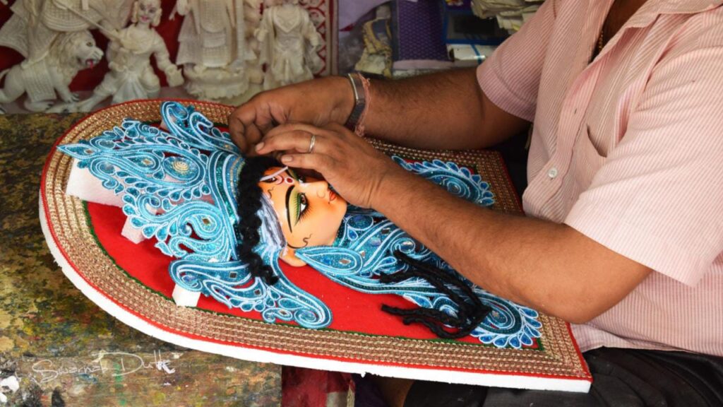 A small frame of Goddess Durga being made